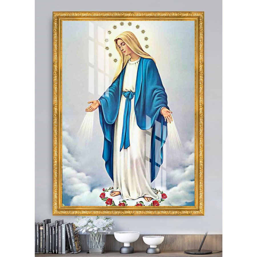 Tranh Gỗ Phù Điêu Treo Tường Đóng Khung Cao Cấp - Đức Mẹ Maria 01